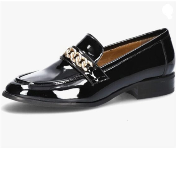 FSJ Black Closed Toe with Chain Loafers Block Low Heel Slip On Comfy Office Shoe - Picture 1 of 8